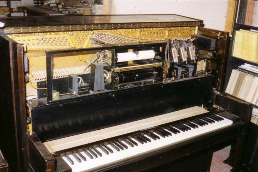 Nancarrow's Marshall and Wendell player piano with its Ampico mechanism exposed